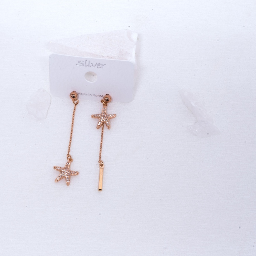 Gold Crystal Star Long Drop Earrings